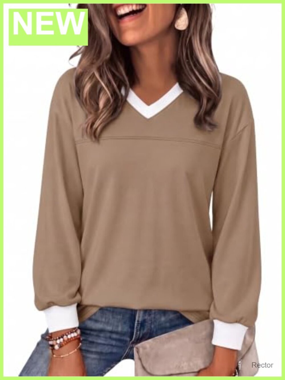Oversized Long Sleeve V-Neck Tunic Tee Casual Fall Layering Top